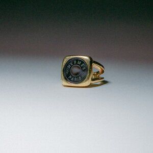 Hermes Mother of Pearl Signet Gold Tone Ring